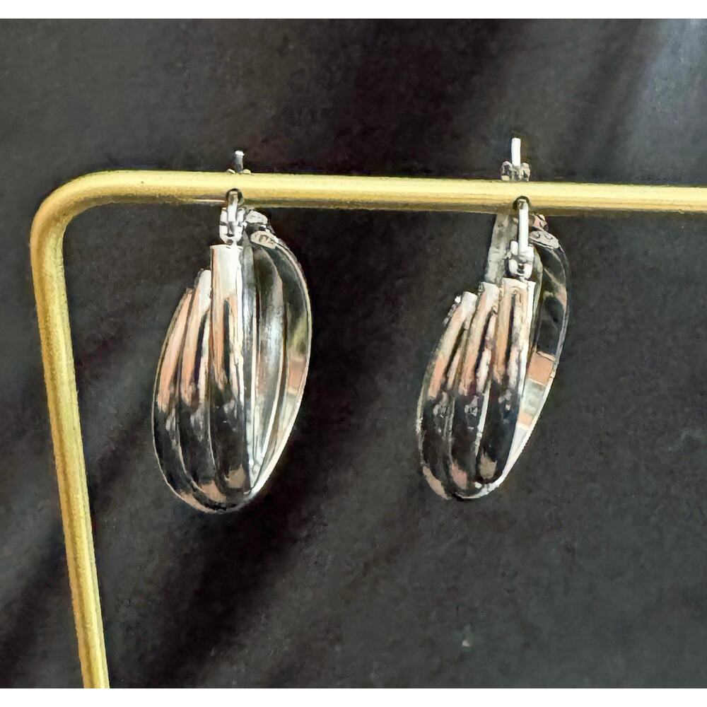 Silver Stainless Steel Twisted Hoop Earrings 1 1/2 Inches Long E176